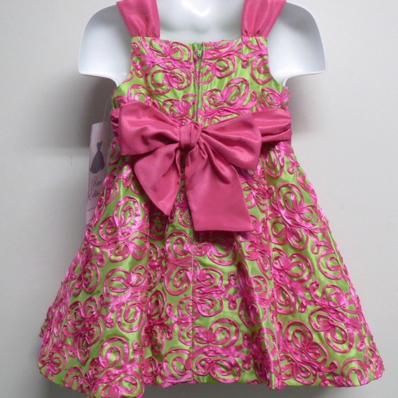 Rare Editions Soutache Bonaz Taffeta A-line Special Occasion Dress Pink Green 2T - Picture 2 of 12